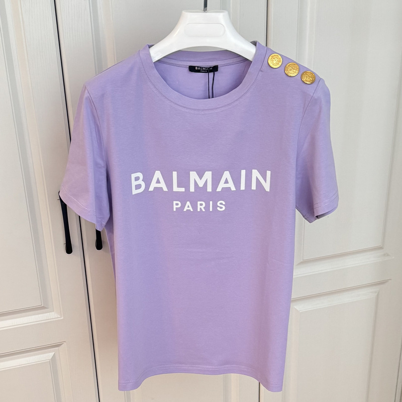 European and American Trendy Brand Balmain Shoulder-Buttoned Thick Velvet Lettered Casual Short-Sleeved Balmain Cotton T-Shirt for Couples European and American Trendy Brand Balmain Shoulder-Buttoned Thick Velvet Lettered Casual Short-Sleeved Balmain Cotton T-Shirt for Couples