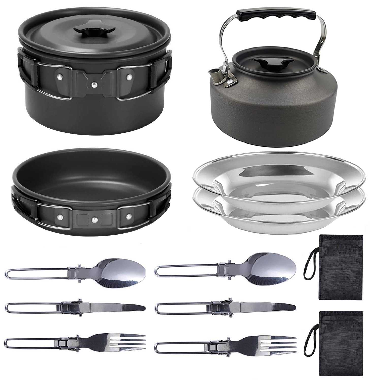 Juego de ollas portátil para 2-3 personas, el más vendido de Amazon, juego de ollas plegable para acampar, juego de ollas para picnic