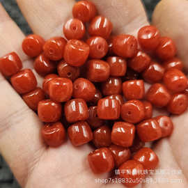 红翡色老型珠玉石 散珠鸡血红干青石英岩玉桶珠直柱路路通饰品珠