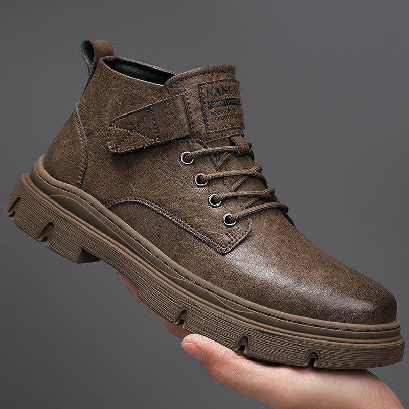 Genuine Leather Martin boots men's outdoor thick-soled mid-top British leather shoes top layer cowhide boots high-top trendy tooling leather boots