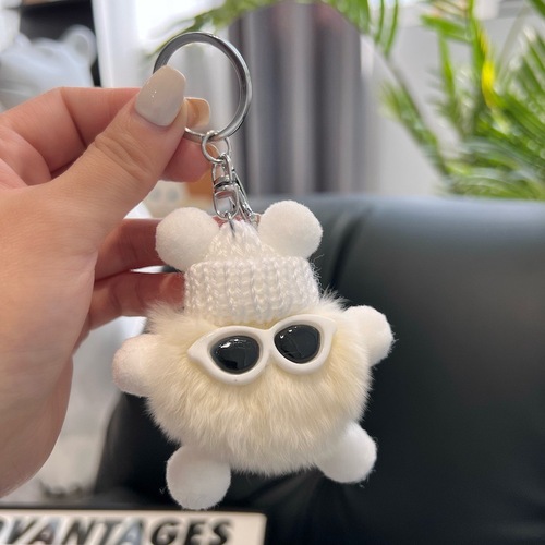 Cute Otter Rabbit Fuzzy Coal Ball Car Keychain Pendant South Korea Instagram Influencer Plush Book Bag Hanging Decor Gift