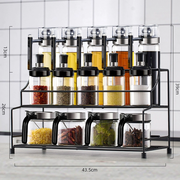 ♯♯♯♯♯α【High quality 15-piece set】Heat-resistant lead-free glass seasoning combination set with rack♯♯♯♯♯α