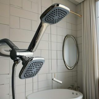 American-style square small hanging head set with bracket, three-way water distributor, explosion-proof flexible hose, square hand-held shower head cover Application Scenario