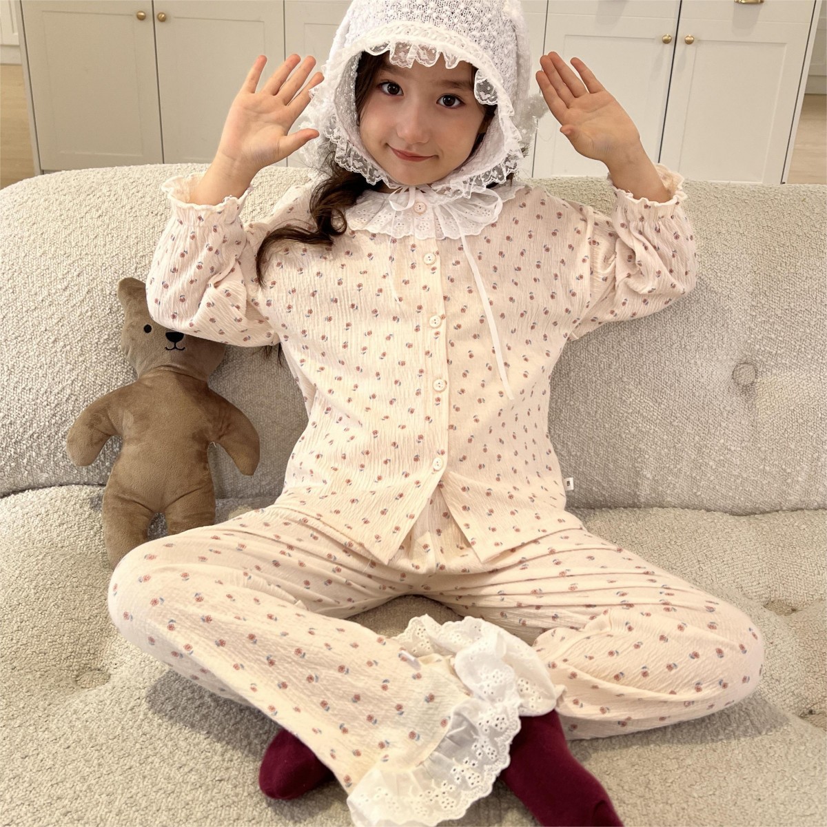 Su bebé, traje de hilo de algodón elástico para niños, cárdigan de primavera y verano, ropa de hogar para niños y niñas, ropa de aire acondicionado linda coreana