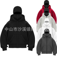 定制欧美男装新款时尚连帽卫衣春秋季宽松休闲落肩蒙面潮流帽衫男