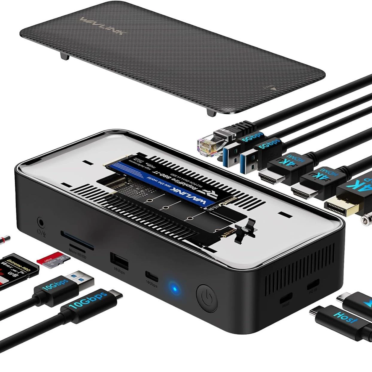 WAVLINK с корпусом для M.2 PCIe/SATA SSD 10 Гбит/с и 13-в-1 USB-C хабом