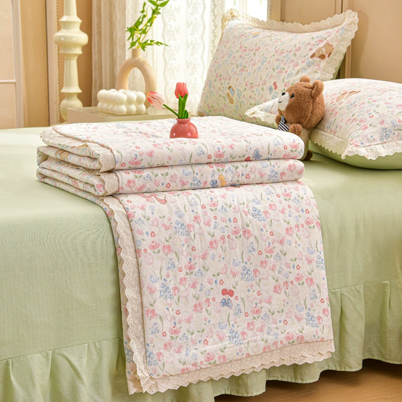 Cotton double-layer fresh bedspread, summer duvet, set, 4 piece set