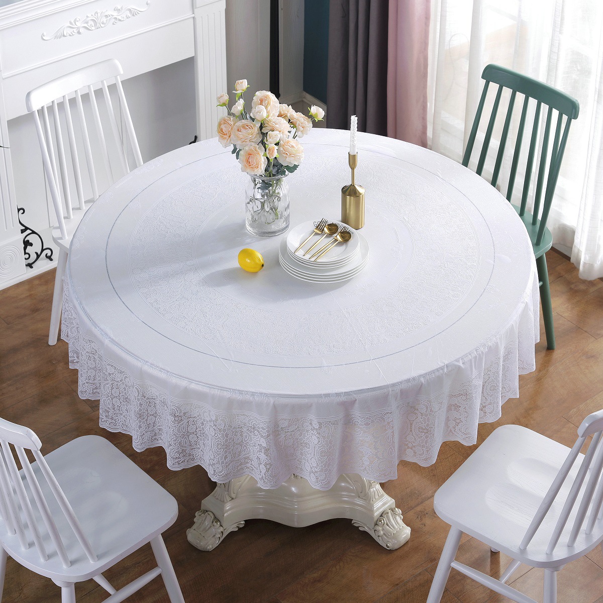 White beige round tablecloth foreign trade export plastic PVC round tablecloth waterproof anti-oil anti-scalding European tablecloth
