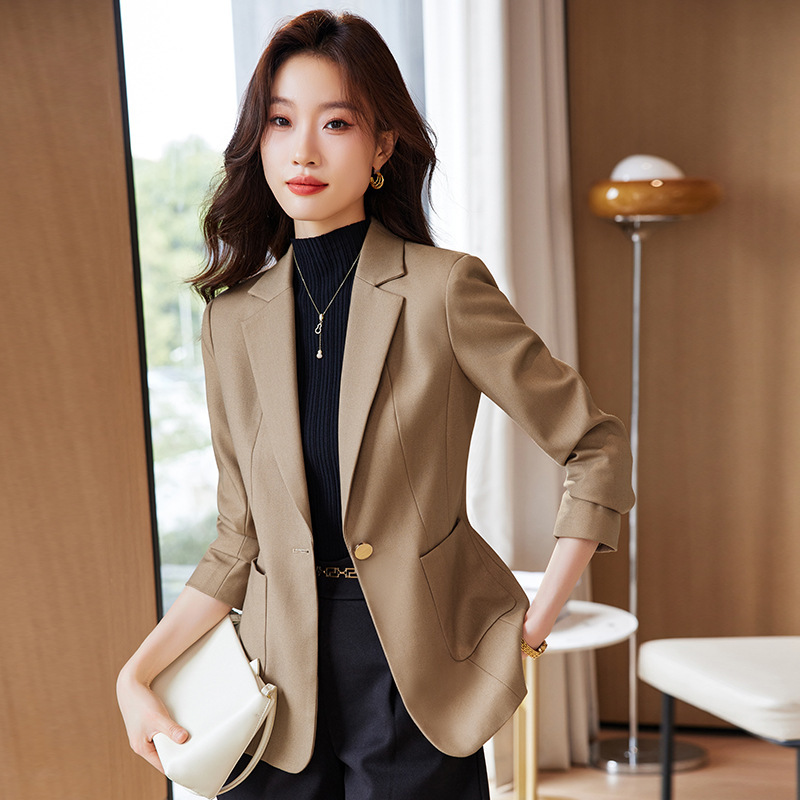Brown Small Suit Jacket Women's 2023 Autumn and Winter Fashionable Slim-fit Western Style Outer Wear Top Elegant Socialite Dress Suit