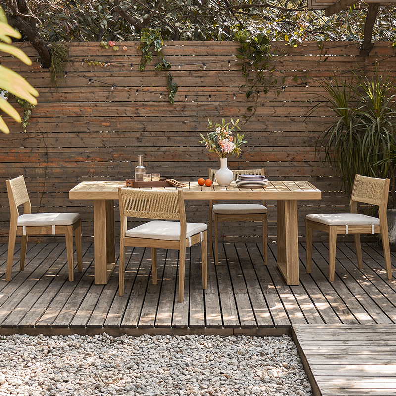 Mesa y silla de madera maciza al aire libre patio balcón al aire libre impermeable protección solar ocio muebles de jardín al aire libre cuerda trenzada mesa y silla combinación