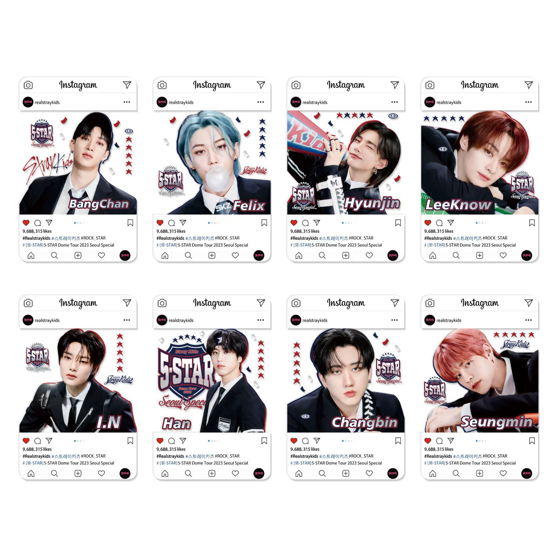 Прозрачный набор фотокарт из ПВХ (StrayKids), 8 карточек, 8.5×5.3 см, упакованы по отдельности в OPP