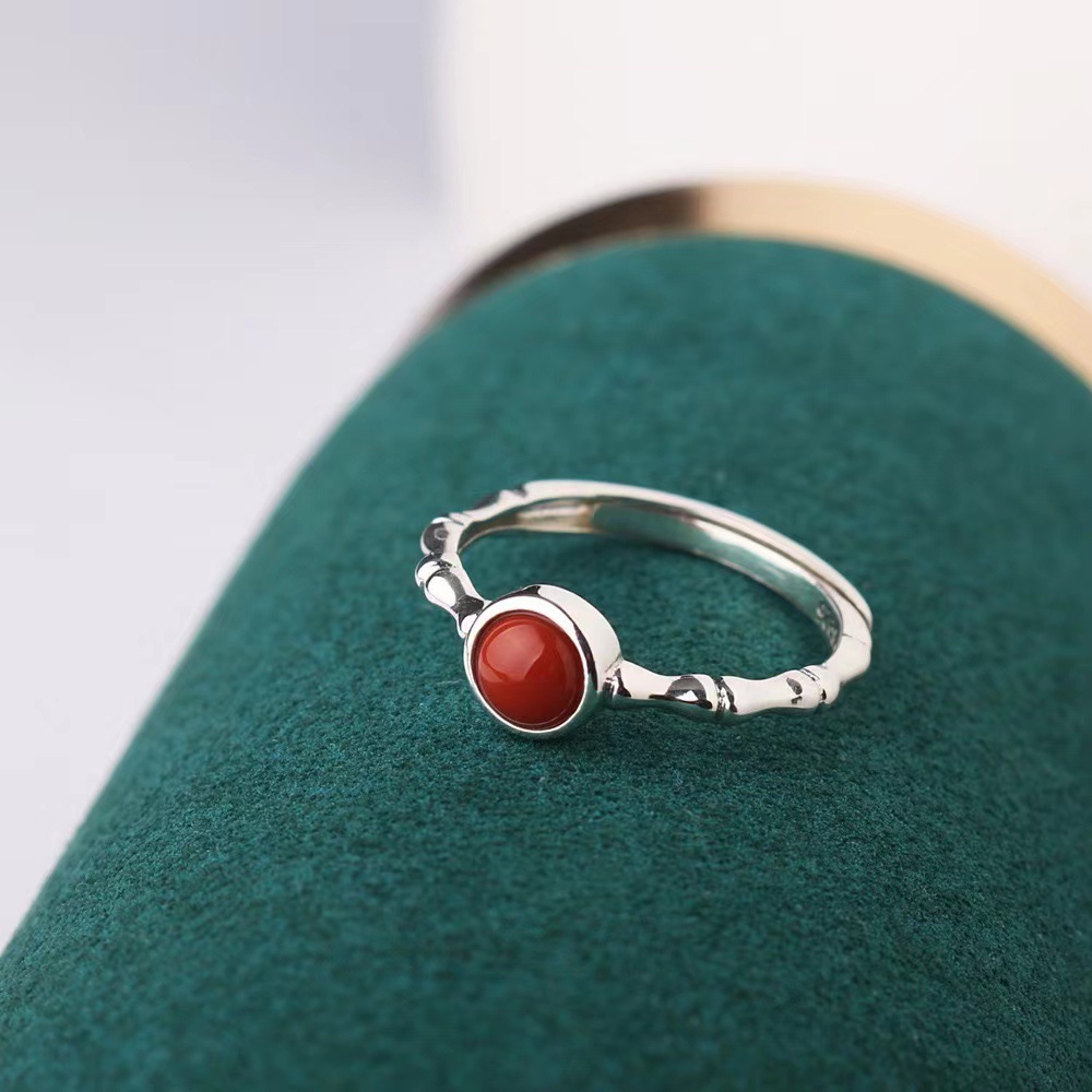 Retro ethnic red bamboo small design adjustable creative ring
