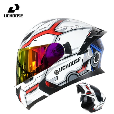 Helmet with Bluetooth Safety, Motorcycle Safety Supplies - mecha-gold-plated-red-comes-with-transparent-mirror-bluetooth-headset-m
