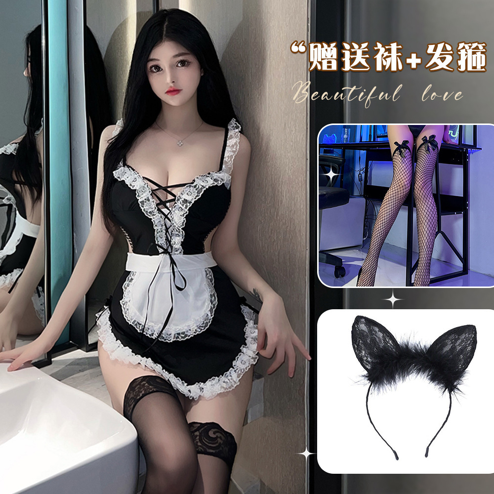 Suit + black bow fishnet stockings + cat ear headband