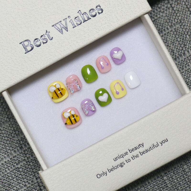 [Children's Wearable Nails] Purely Handmade Phototherapy Nail Patches Source Factory Wholesale Fake Nails Cute Dopamine