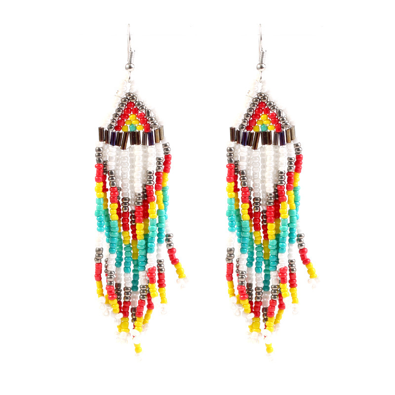 fashion multi-layer rice bead long tassel earrings