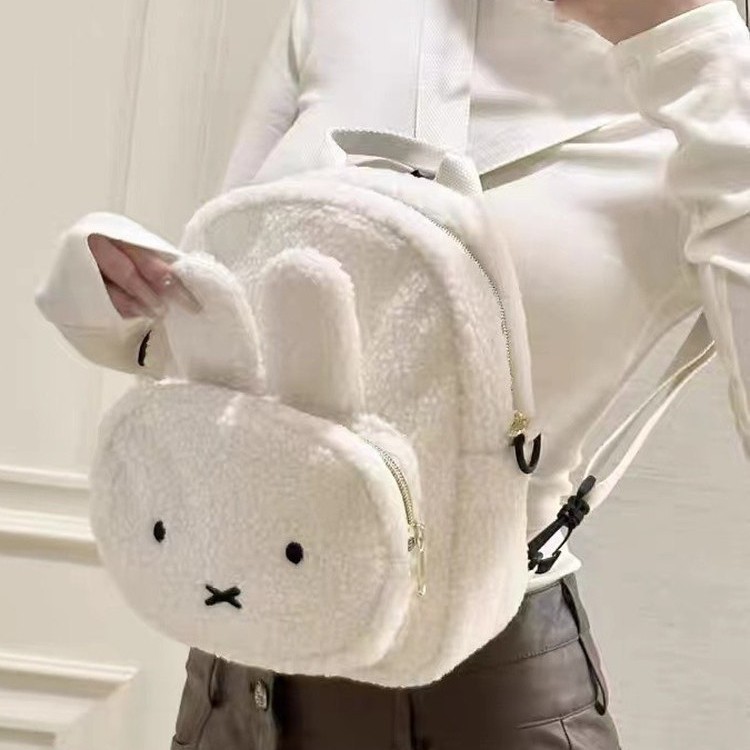 2025秋冬新款卡通可爱萌萌兔子羊羔毛两用背包女生小包双肩包书包