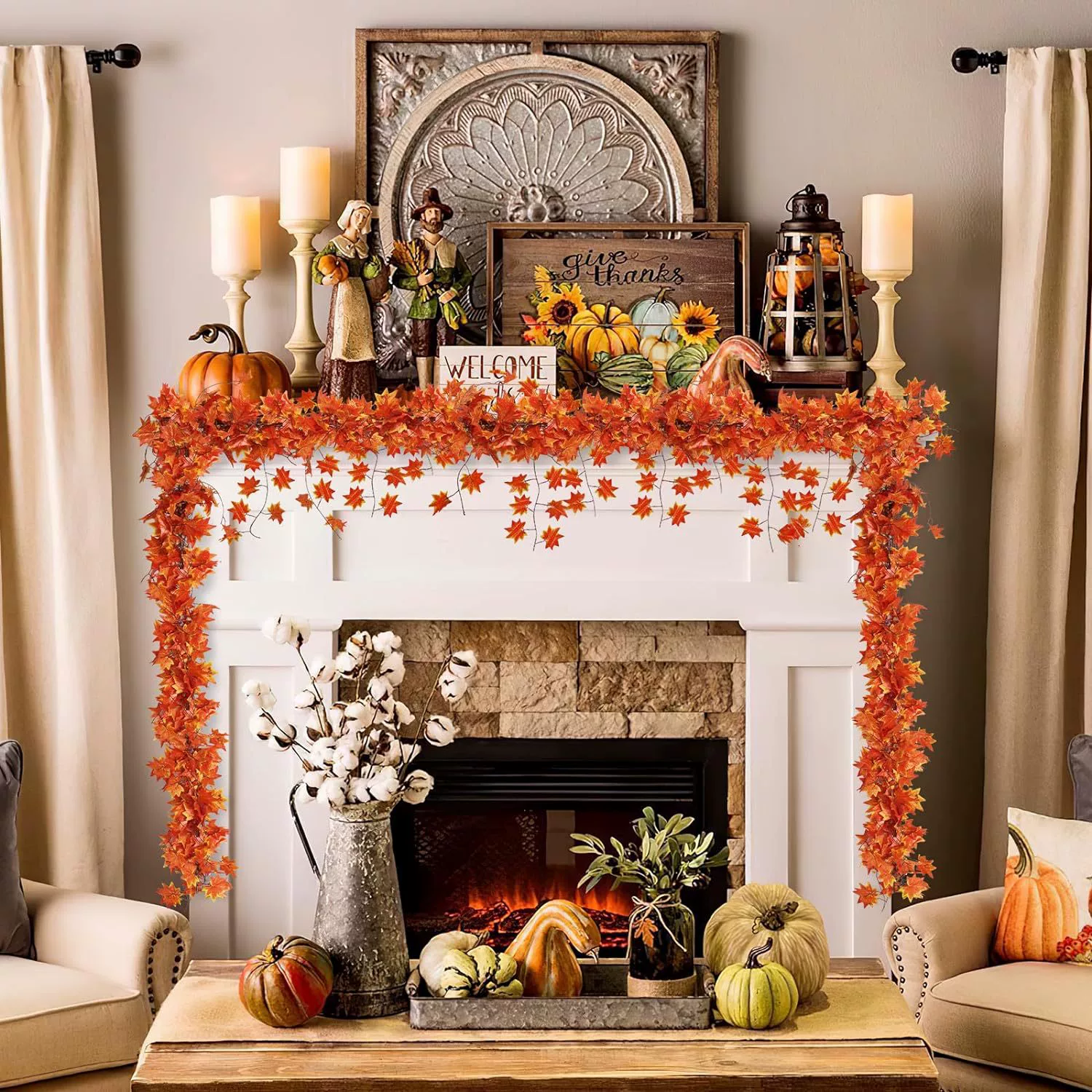 Imitation maple leaf Halloween autumn-colored vine tree leaf wedding decoration home ceiling wall hanging decoration red maple leaf vine