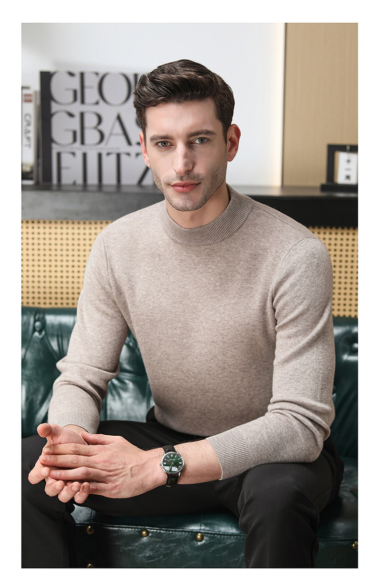 Otoño y invierno nuevo suéter de manga larga camiseta de punto de hombre casualidad de color sólido cuello medio alto grueso camiseta de punto de color sólido