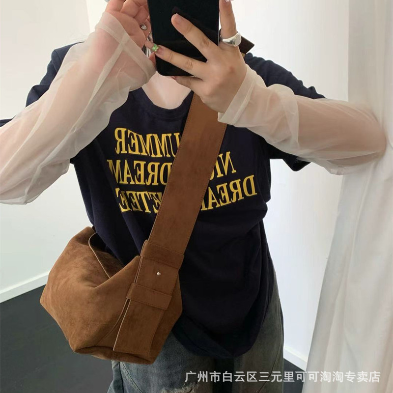 小众设计真皮牛翻绒饭盒包2025秋冬新款休闲百搭宽肩带斜挎手提包|undefined