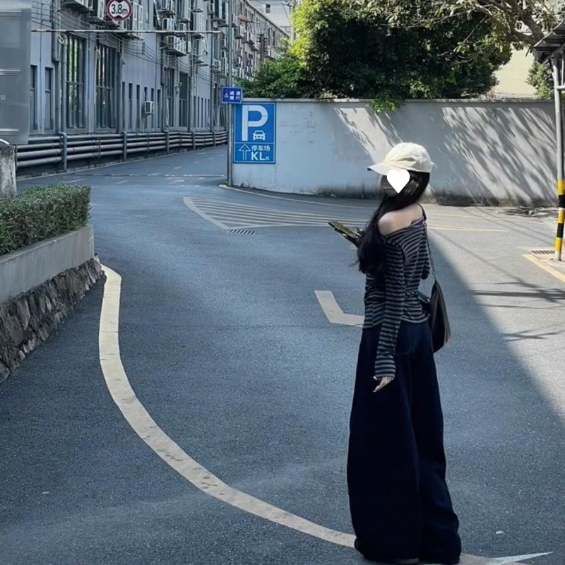 工厂批发直销 韩式慵懒一字肩条纹款长袖T恤女夏季修身斜肩上|undefined