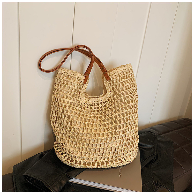 Seaside vacation 2024 new summer grass commuting tote bar large capacity handmade woven bag_voghion.com