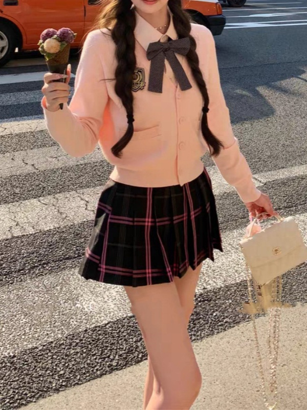 【东京女大】日式JK学院风开衫+衬衫+半裙制服套装|undefined