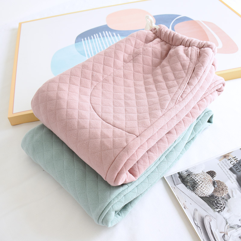 Cotton Air Layer Pajama Pants Women's Autumn and Winter Thick Three-Layer Warm-Keeping Home Pants with Side Pocket Knitted Cotton Pants