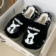 时尚外穿保暖舒适加绒包跟棉鞋正版联名卡通皮卡丘防水棉拖鞋女冬