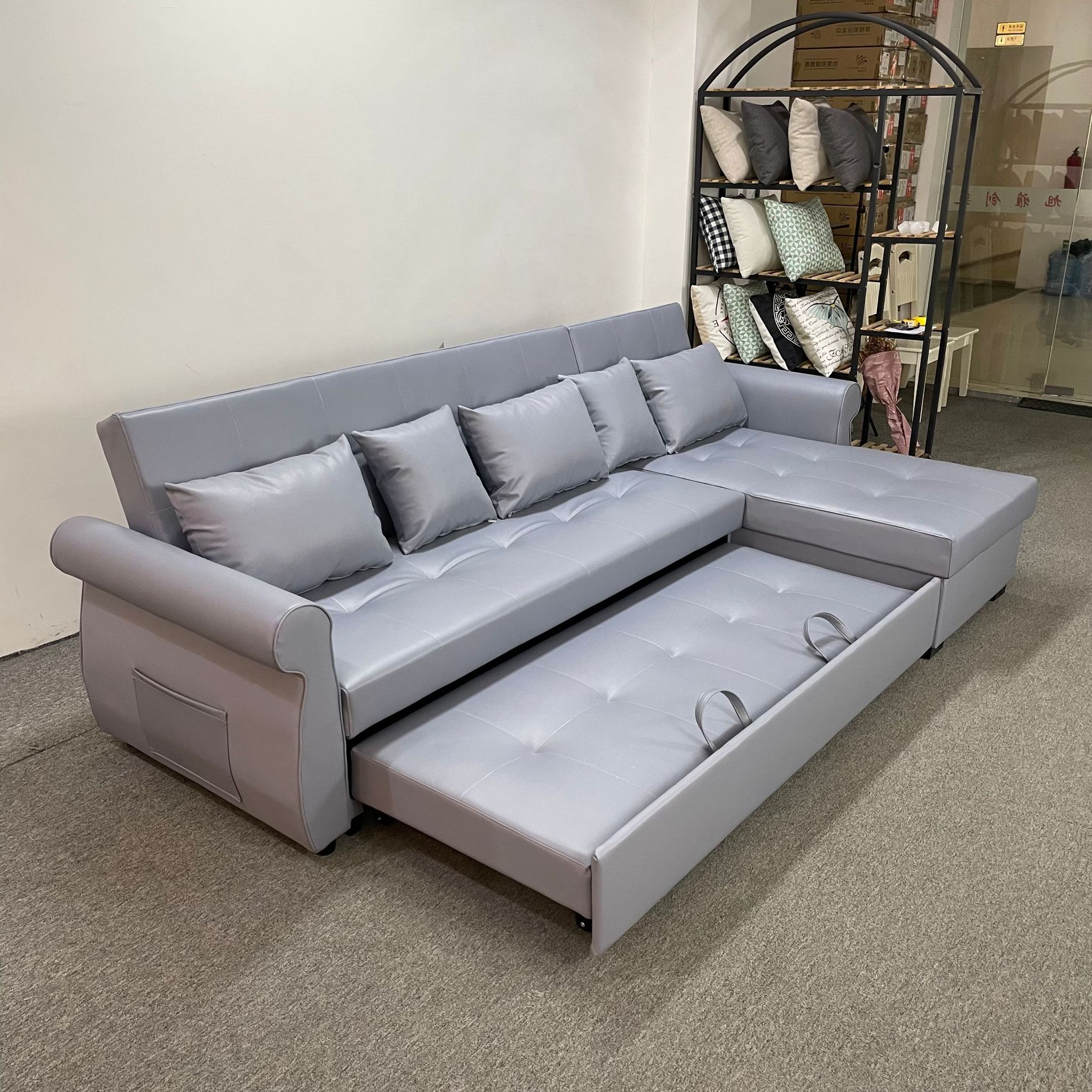 Combinación de tela de tecnología sin lavado de tamaño doméstico sofá cama de doble propósito plegable sala de estar esquina pein multifuncional