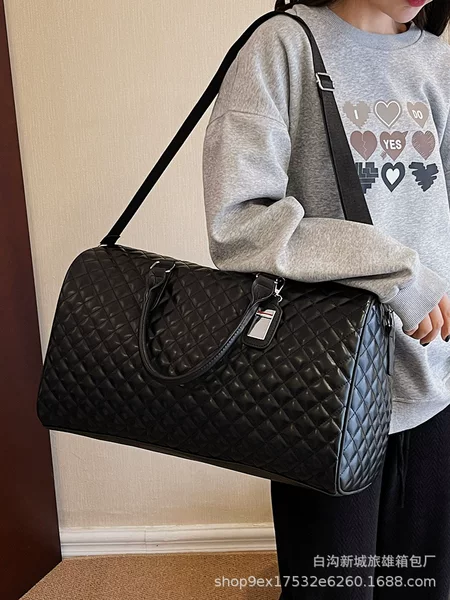 25-Year New Model Black Checkered Cross-Border Wholesale Handbag Classic Large-Capacity Women's Travel Bag Gym Bag Business Trip Luggage Bag