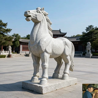 黄锈石花岗岩蒙古马石雕 商业广场奔马摆件 园林景区大型马匹雕像