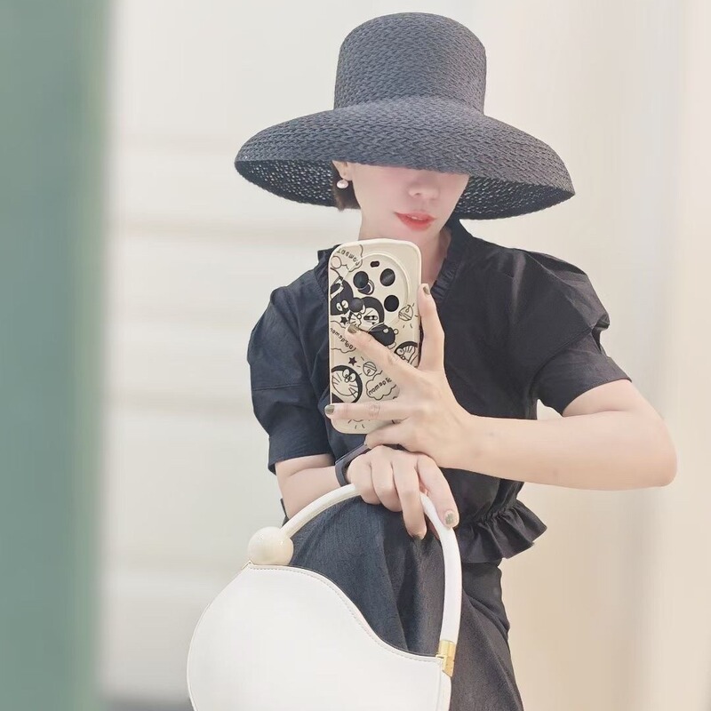 Black Hollow Retro Woven Summer Sunscreen Hepburn Hood Black Hollow Retro Woven Summer Sunscreen Hepburn Hood