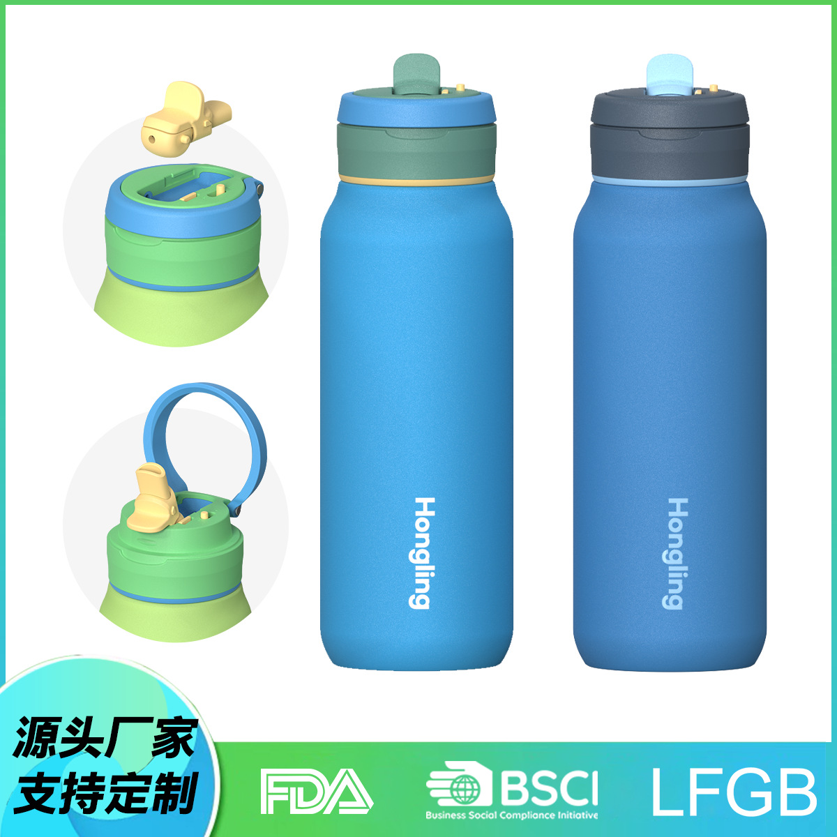 Amazon's New Portable Handle Dust-Proof Straw Handle Thermos Cup 304 Stainless Steel Water Cup Sports Water Bottle