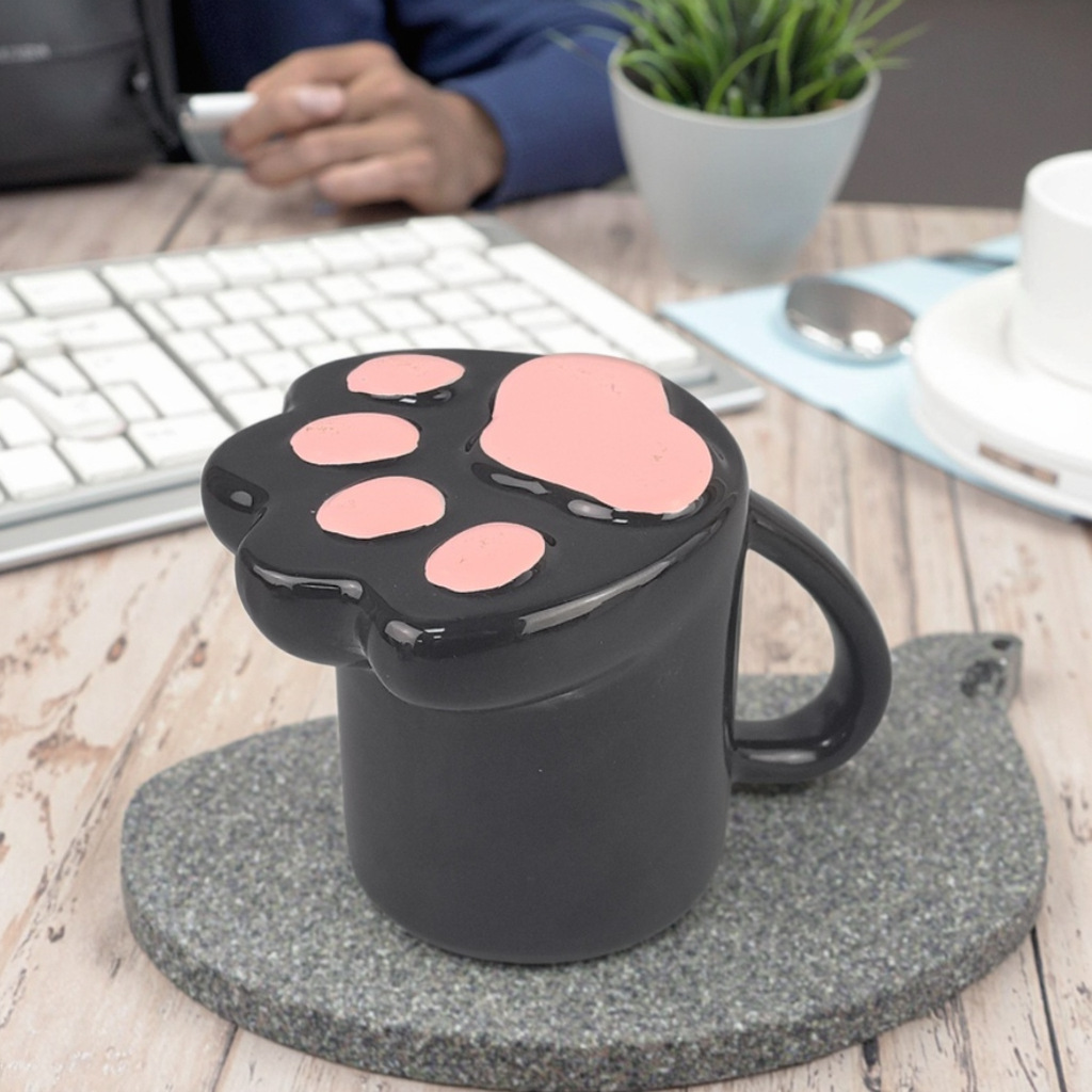 Cerámica rosa gato garra taza de patrón taza lindo gato doméstico taza de leche taza de desayuno taza de oficina