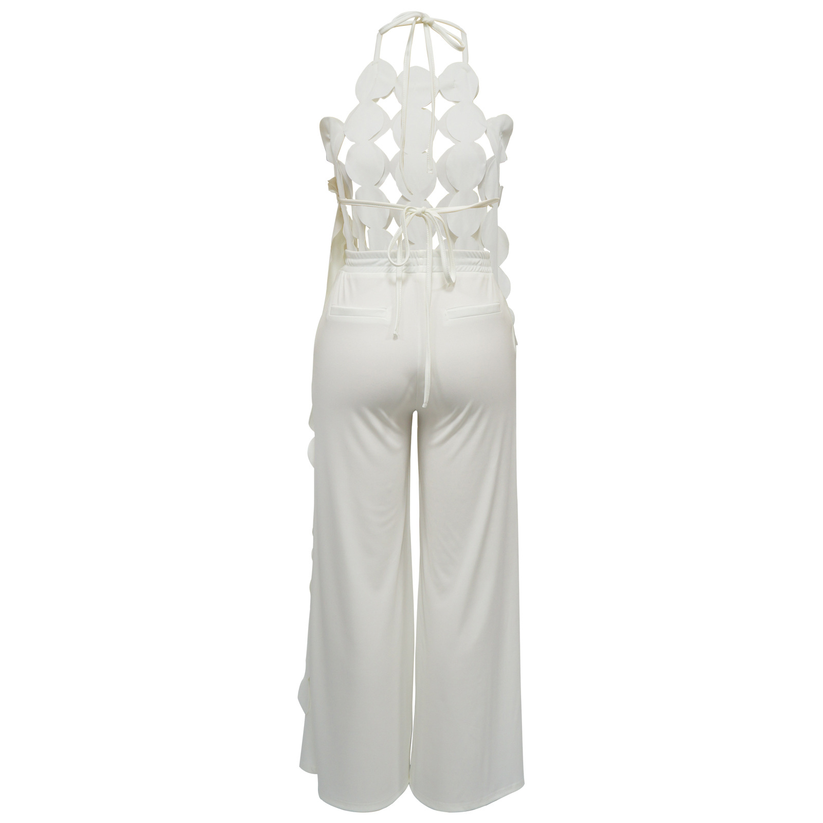 591g Weight Sleeveless Sleeve Length Spandex, Polyester Fabric Type Pant Co-ord Set Sets Type 2 Pieces Set Quantity Holiday, Street Occasion Halter Neck Neckline Loose Fit Type Solid Color Pattern Summer Season Women's Gender Backless Design Sexy, Streetwear Style Holiday Street Women's Sexy Streetwear Solid Color Spandex Polyester Backless Pant Co-ord Set Pants Sets 3