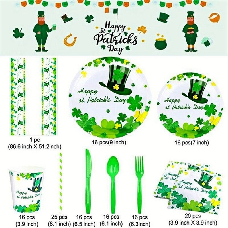 St Patrick Clover Irish Festival party supplies disposable suit tablecloth dinner plate birthday tableware