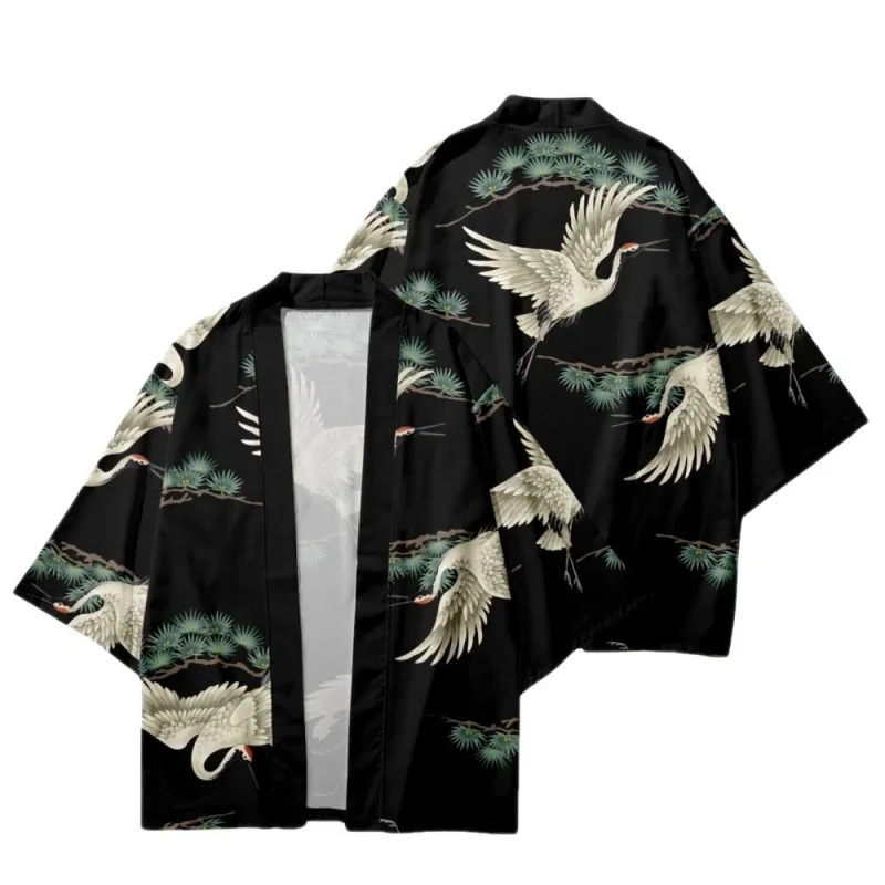 Japanese kimono traditional costume crane role-playing kimono samurai feather knit beach cardigan couple's loose-fitting bathrobe