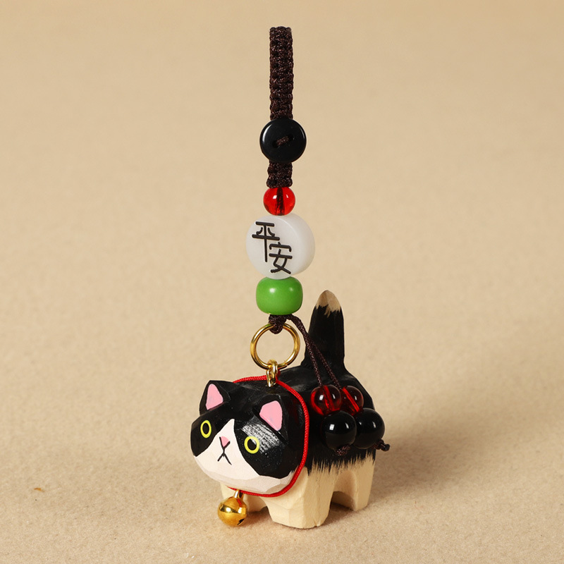 手作り木彫り太ったオレンジ猫車のキーホルダーペンダントかわいい牛猫スクールバッグペンダント女性の親友へのギフトとして