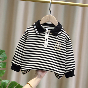 Children's Clothing for Spring and Autumn, Boys' and Girls' Sweatshirts, Autumn Wear for Young Children, Bear Polo Shirts, Children's Long-Sleeved Striped Tops, Trendy for Girls