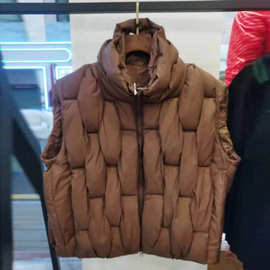 欧洲站外贸原单编织马甲冬季加厚设计感外套男女同款小众羽绒棉服