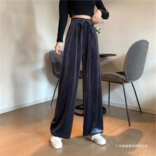 金丝绒阔腿裤女高腰垂感休闲黑色百搭直筒宽松春秋冬季条绒裤常规