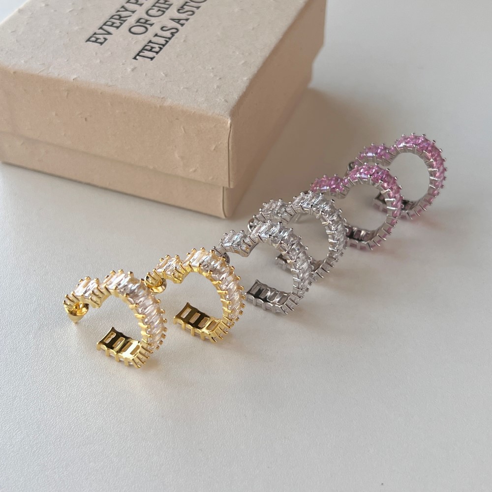All Seasons Season 1 Pair 18K Gold Plated Rhodium Plated 925 Sterling Silver Zircon 925 Sterling Silver Earrings Heart Shape Hoop Earrings Ear Studs
