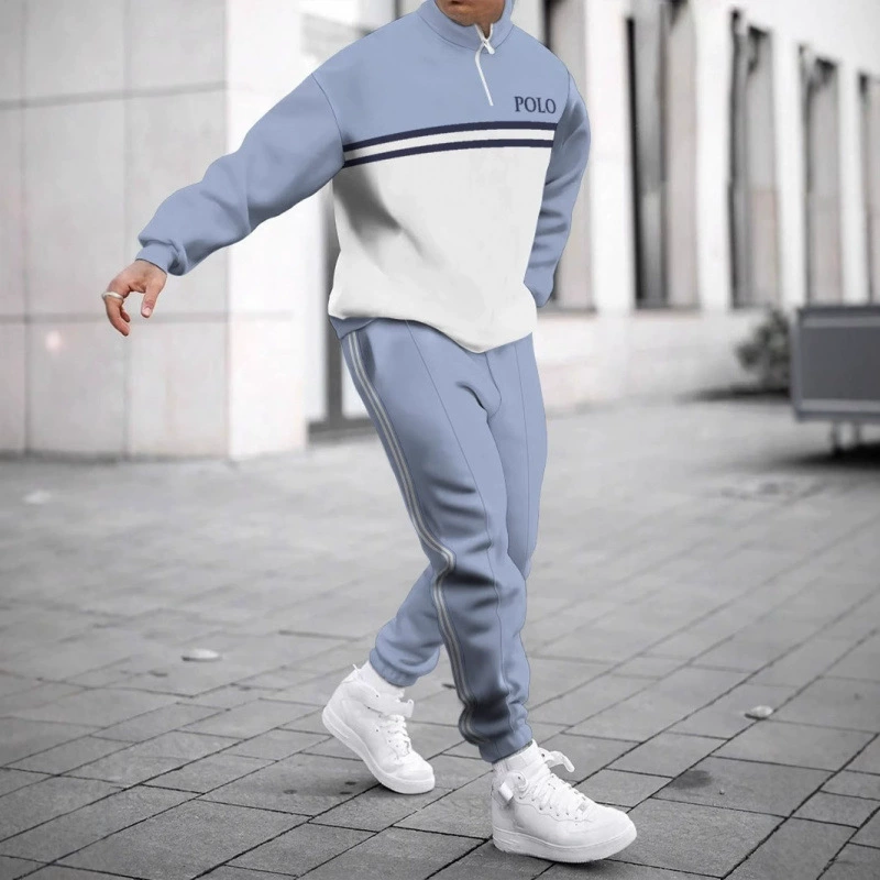 Новый модный мужской спортивный костюм с круглым вырезом, 3D-печатью и молнией, длинные рукава, брюки, для трансграничной торговли на Amazon