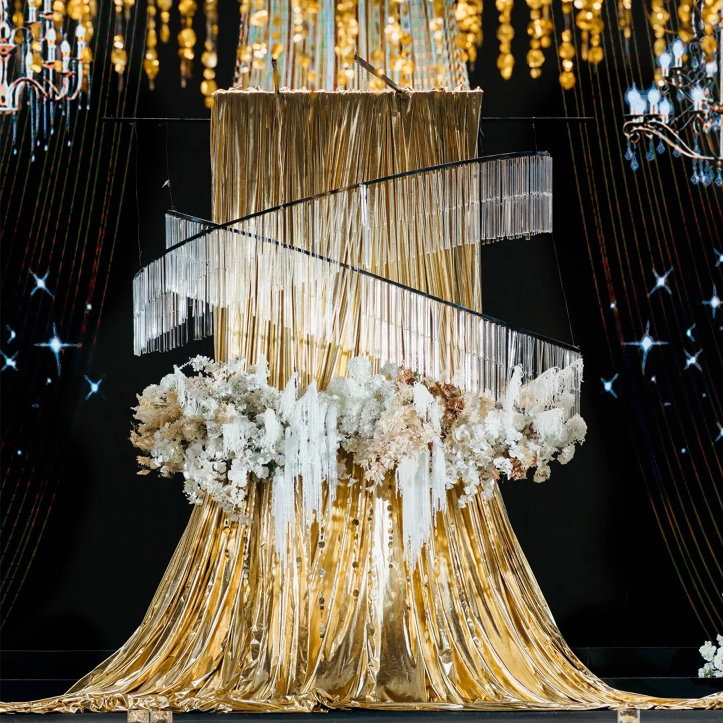 Boda transfronteriza tela dorada decoración de fondo escénico zona de bienvenida tela plateada decoración fotografía fiesta de cumpleaños cortina de gasa image 3