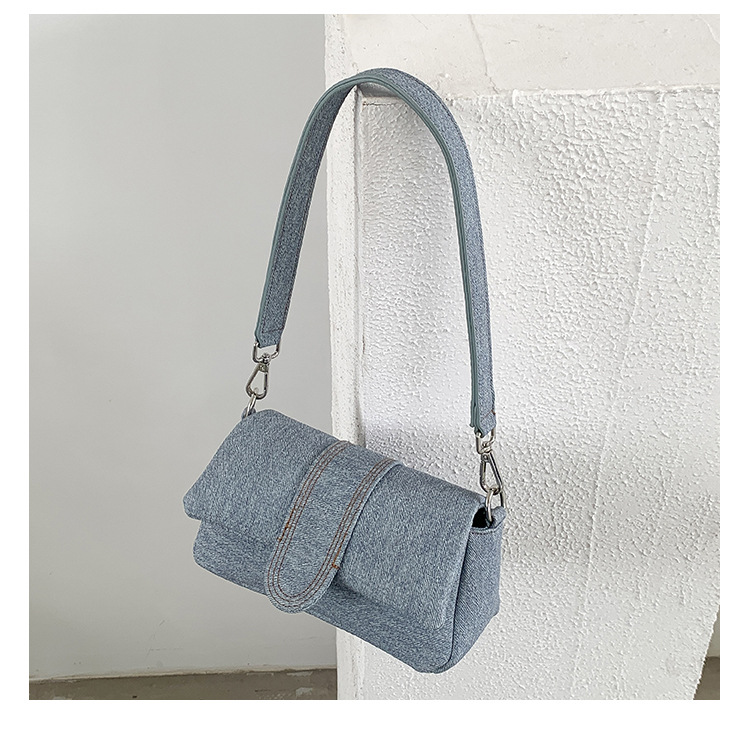 Nuova versione coreana del denim con effetto invecchiato di alta qualità, spalla singola da donna, design di nicchia, ascella in pelle PU_voghion.com