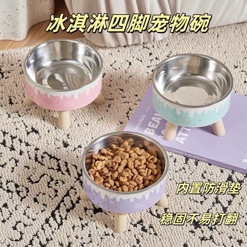 跨境新款201不锈钢狗碗喂食狗狗狗食宠物猫食盆喝水二合一