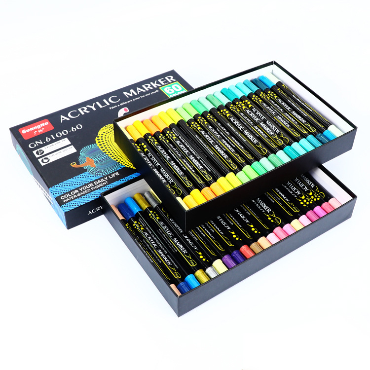 Guangna GN6200 cabeza de pelo suave marcador acrílico 84 traje de color de doble cabeza a base de agua marcador de la pintura del arte de la pluma