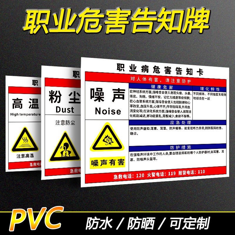 粉尘职业病危害告知牌卡卫生安全周知卡工厂车间噪声油漆硫酸盐酸