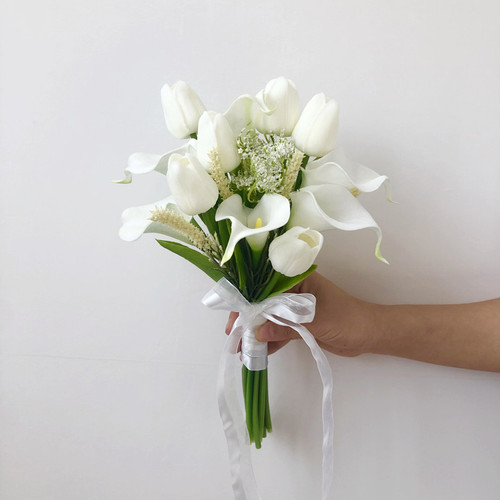 BG54 Korean style bridal bouquet, calla lily and tulip highly simulated flower, wedding photography certificate bouquet